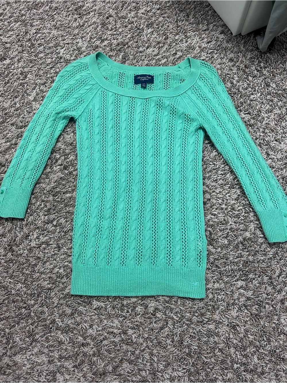 Y2K American Eagle Outfitters Mint Green Scoop Neck Cable Knit Sweater